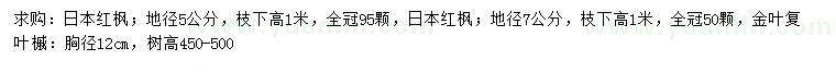 求购地径5、7公分日本红枫、胸径12公分金叶复叶槭