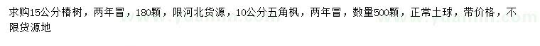 求购15公分椿树、10公分五角枫