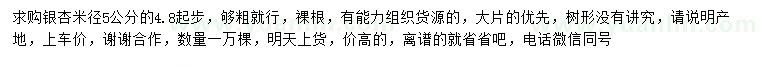 求购米径4.8公分以上银杏