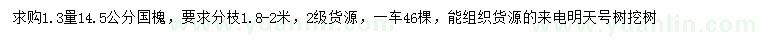 求购1.3米量14.5公分国槐