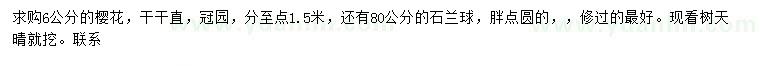 求购6公分樱花、80公分石兰球