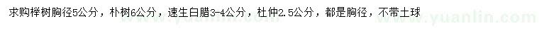 求购榉树、朴树、速生白蜡等