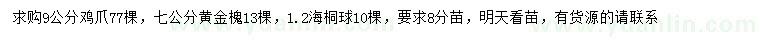 求购鸡爪槭、黄金槐、海桐球