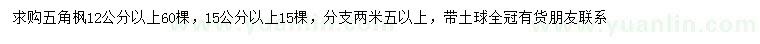 求购12、15公分以上五角枫