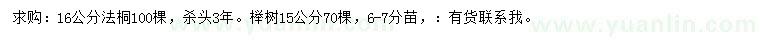 求购16公分法桐、15公分榉树