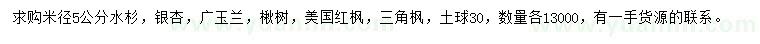 求购水杉、银杏、广玉兰等