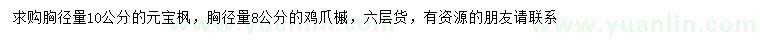 求购胸径10公分元宝枫、胸径量8公分鸡爪槭