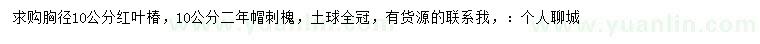 求购胸径10公分红叶椿、刺槐