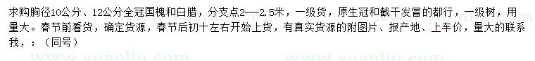 求购胸径10公分、12公分全冠国槐和白腊