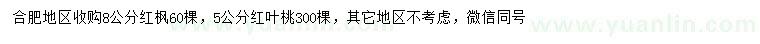 求购8公分红枫、5公分红叶桃