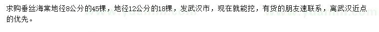 求购地径8、12公分垂丝海棠