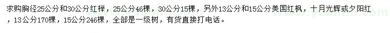 求购胸径25、30公分红榉、13、15公分美国红枫