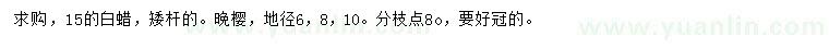 求购15公分白蜡、地径6、8、10公分晚樱