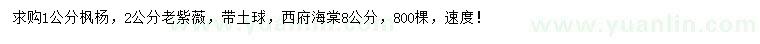 求购枫杨、老紫薇、西府海棠