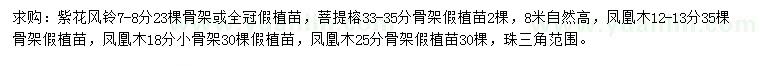 求购紫花风铃、菩提榕、凤凰木