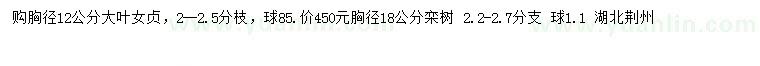 求购胸径12公分大叶女贞、胸径18公分栾树