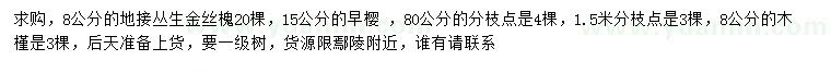 求购丛生金丝槐、早樱、木槿