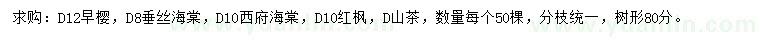 求购早樱、垂丝海棠、西府海棠等