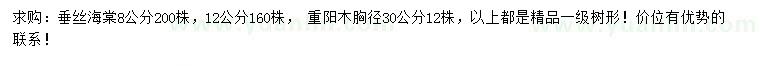 求购8公分垂丝海棠、胸径30公分重阳木