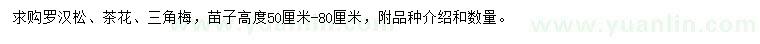 求购罗汉松、茶花、三角梅