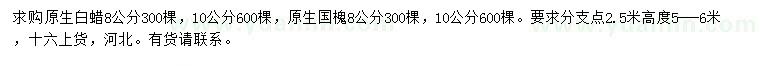 求购8公、10分白蜡、8公分国槐