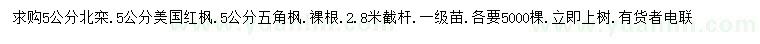 求购5公分北栾、美国红枫、五角枫