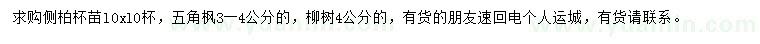 求购侧柏苗、五角枫、柳树