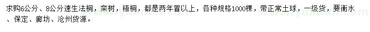 求购6、8公分速生法桐、栾树、梧桐