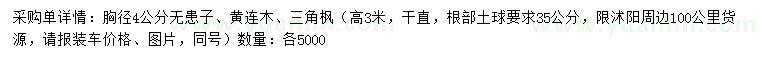 求购胸径4公分无患子、黄连木、三角枫绿