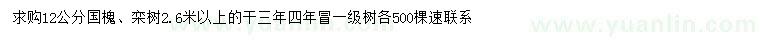 求购12公分国槐、栾树