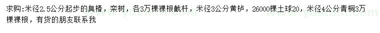 求购臭椿、栾树、黄栌等