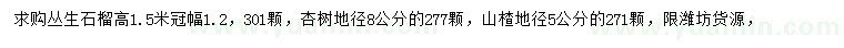 求购丛生石榴、杏树、山楂