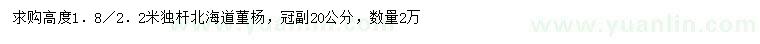 求购高1.8、2.2米独杆北海道黄杨