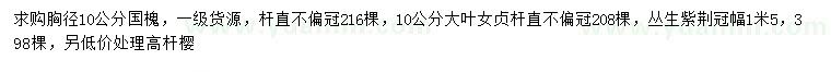 求购国槐、大叶女贞、丛生紫荆等