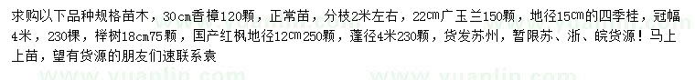 求购香樟、广玉兰、四季桂等