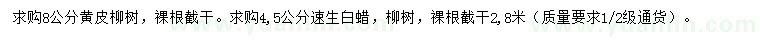 求购8公分黄皮柳树、4、5公分速生白蜡、柳树