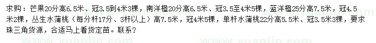 求购芒果、南洋楹、丛生水蒲桃等