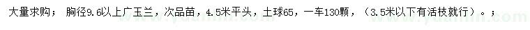 求购胸径9.6公分以上广玉兰