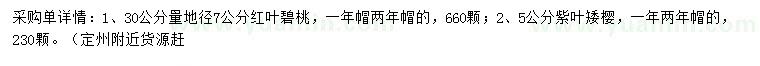 求购30公分量7公分红叶碧桃、5公分紫叶矮樱