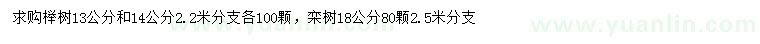 求购13/14公分榉树、18公分栾树