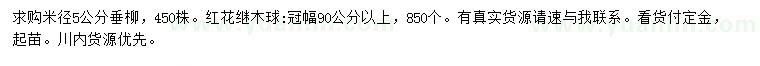 求购米径5公分垂柳、冠幅90公分以上红花继木球