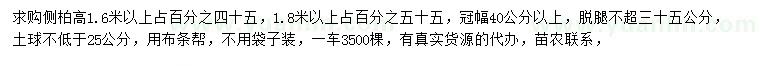 求购高1.6、1.8米以上侧柏