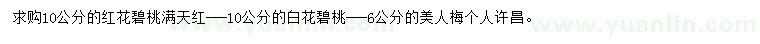 求购红花碧桃满天红、白花碧桃、美人梅