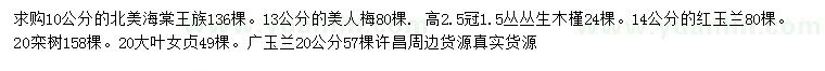 求购北美海棠王族、美人梅、丛生木槿等