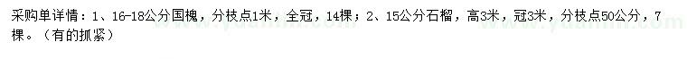 求购16-18公分国槐、15公分石榴