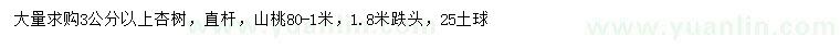 求购3公分以上杏树、0.8-1米山桃