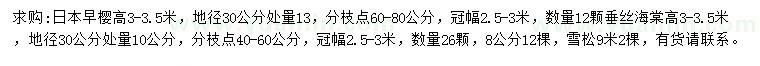 求购日本早樱、垂丝海棠、雪松