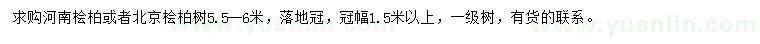 求购5.5-6米河南桧柏、北京桧柏