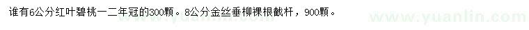 求购6公分红叶碧桃、8公分金丝垂柳