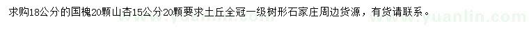 求购18公分国槐、15公分山杏